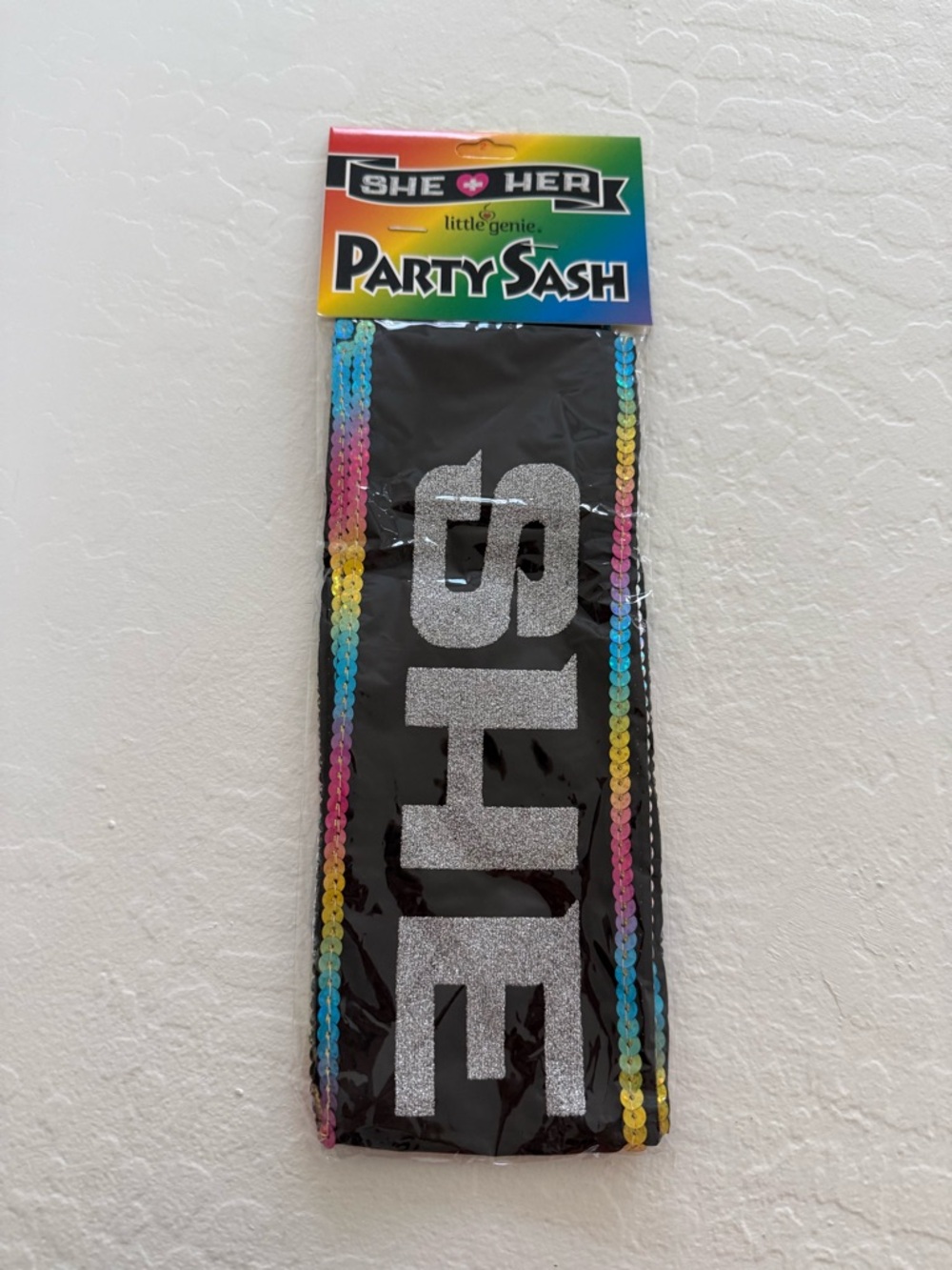 Black Party Sash with Silver Glitter Lettering